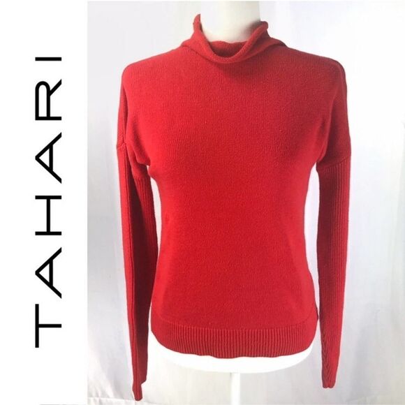 Tahari Women's Red Mock Neck Knit Sweater Size Medium - Picture 1 of 6